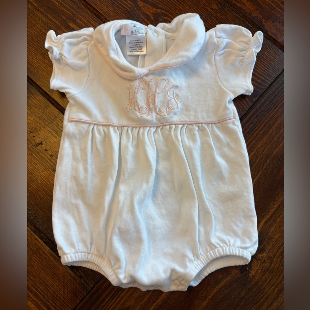 Baby Loren bubble with “hHj” monogram